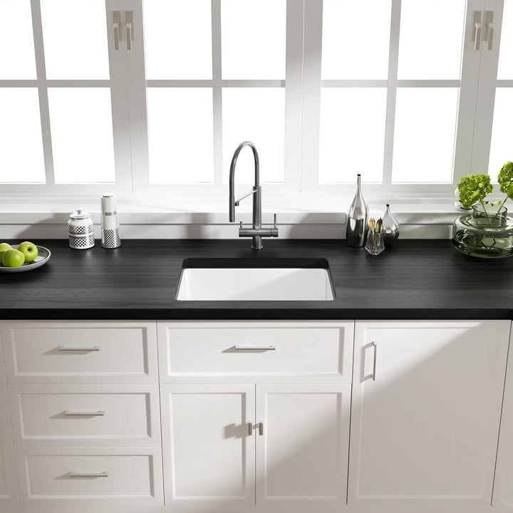 Oslo 24" Undermount Ceramic Kitchen Sink in White with Bottom Grid & Basket Strainer