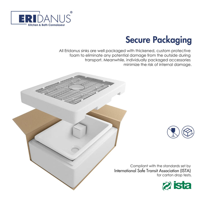 Secure ISTA-compliant foam packaging for white fireclay kitchen sink