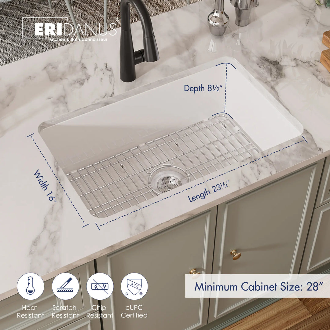23.5-inch white undermount fireclay sink dimensions
