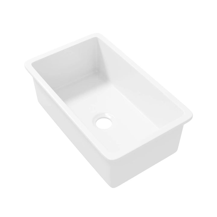 White rectangular fireclay kitchen sink