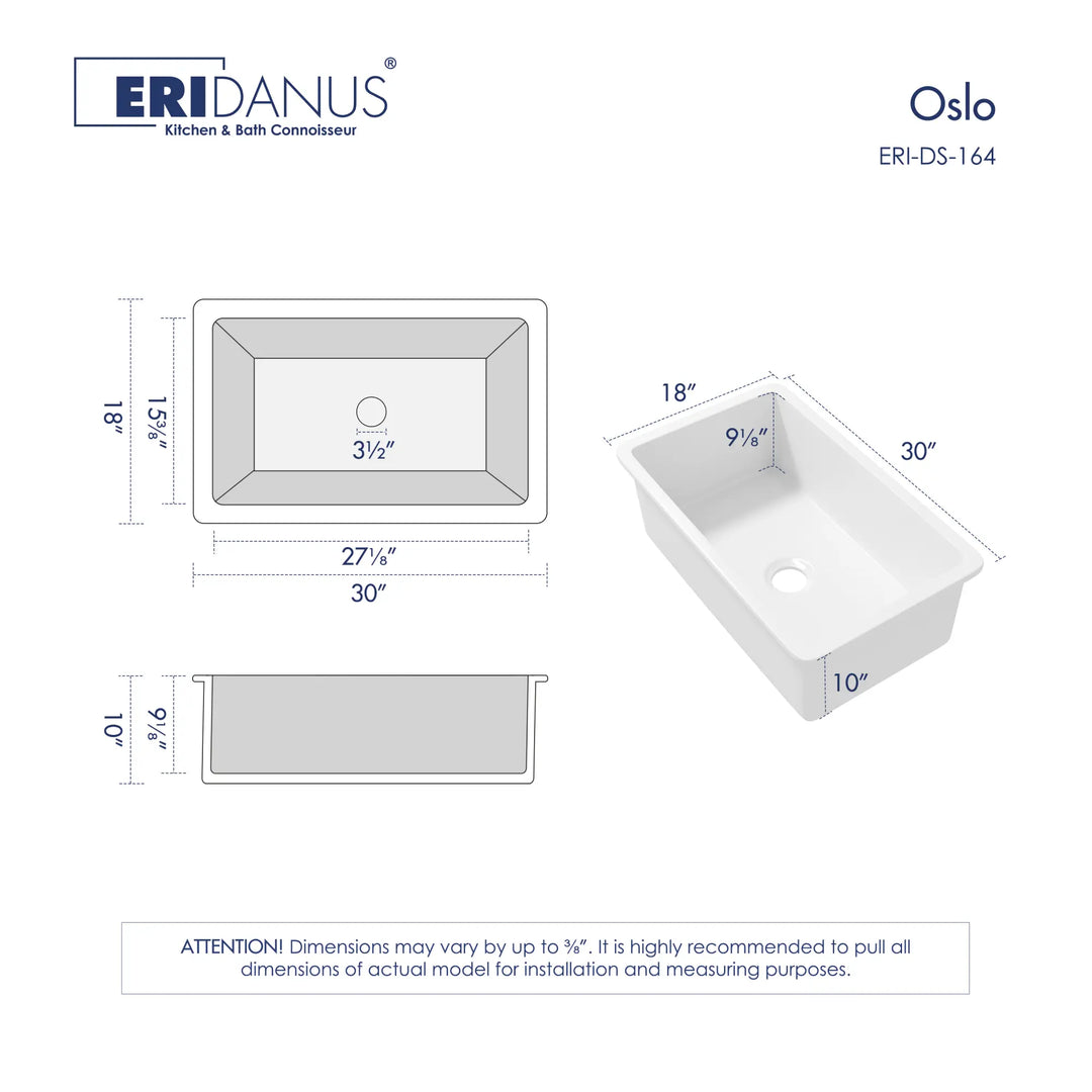 30-inch white rectangular fireclay kitchen sink dimensions