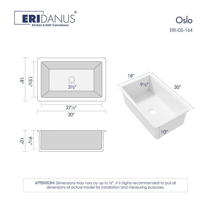 30-inch white rectangular fireclay kitchen sink dimensions