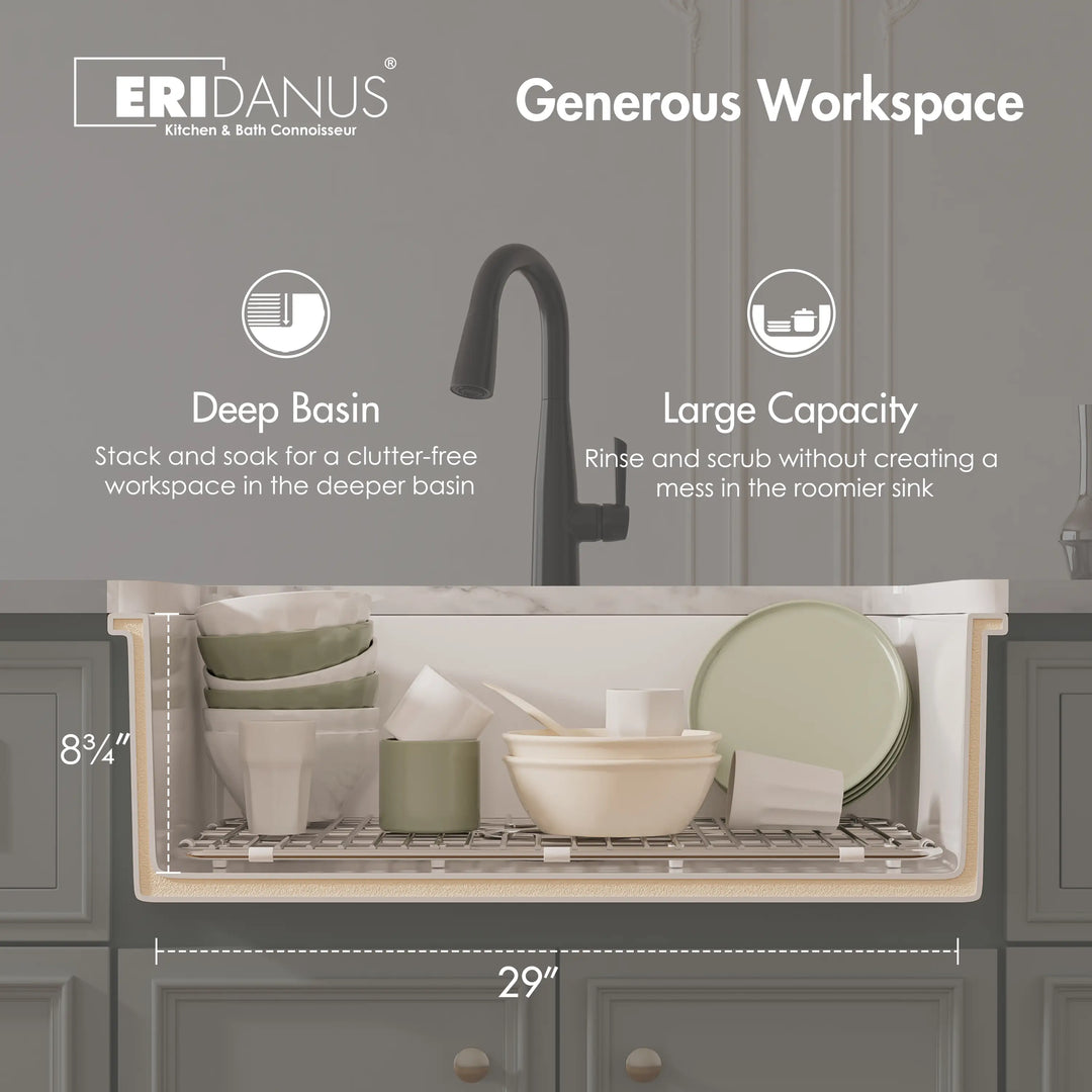 Oslo 32" Drop-In/Undermount Fireclay Kitchen Sink in Crisp White with Bottom Grid & Basket Strainer
