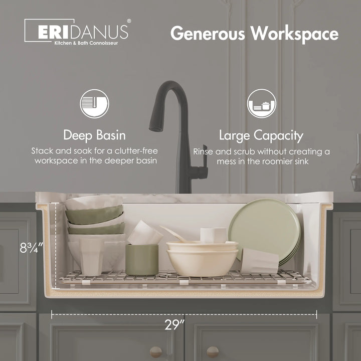 Oslo 32" Drop-In/Undermount Fireclay Kitchen Sink in Crisp White with Bottom Grid & Basket Strainer
