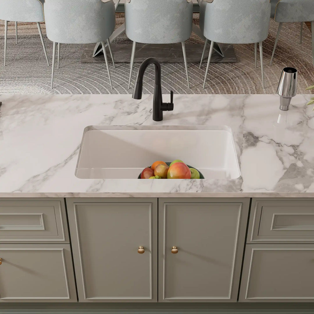 Oslo 32" Drop-In/Undermount Fireclay Kitchen Sink in Crisp White with Bottom Grid & Basket Strainer