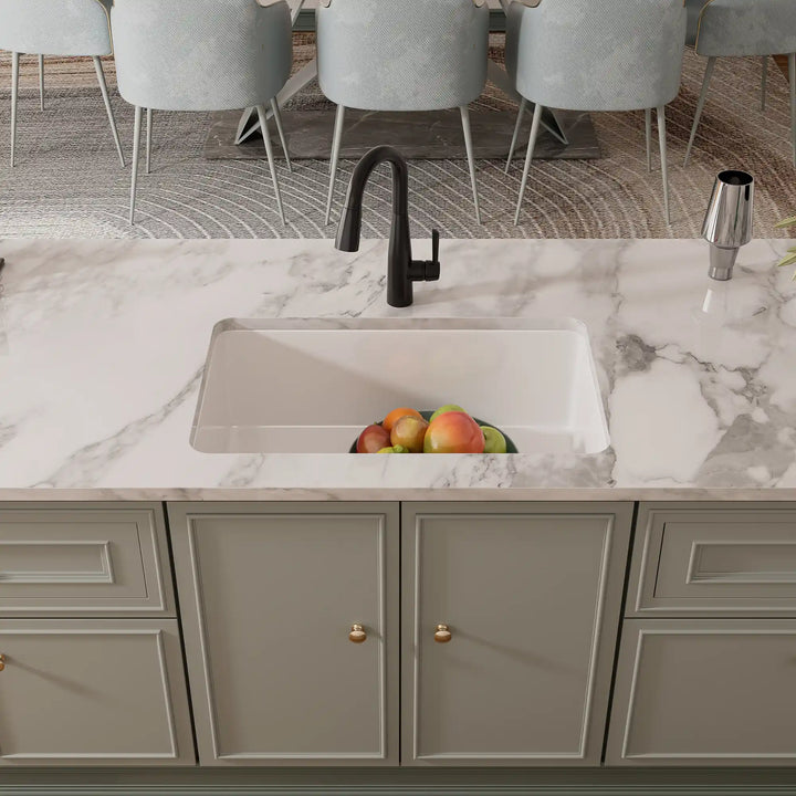 Oslo 32" Drop-In/Undermount Fireclay Kitchen Sink in Crisp White with Bottom Grid & Basket Strainer