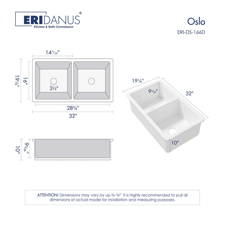 White double bowl under mount kitchen sink technical drawing with full dimension size markings