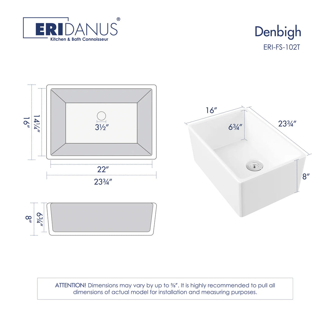 24-inch white fireclay farmhouse kitchen sink dimensions