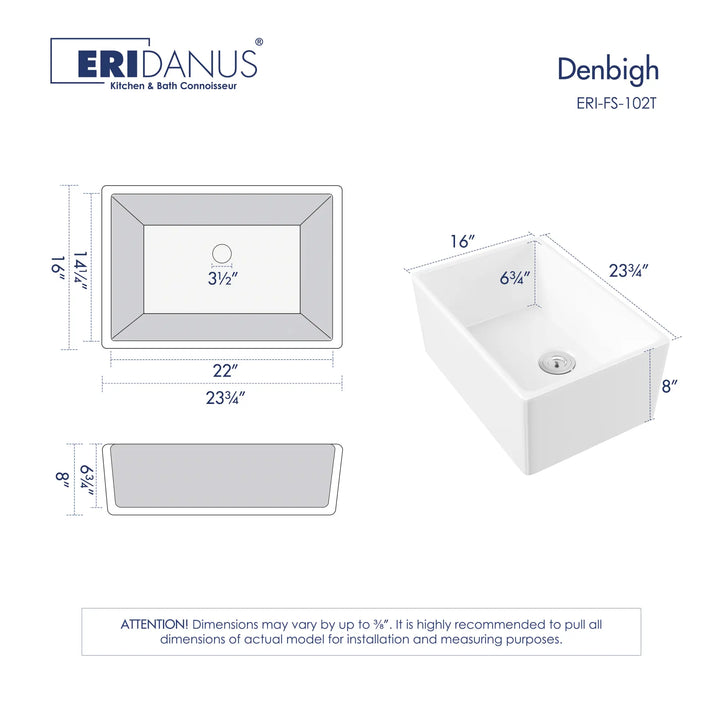 24-inch white fireclay farmhouse kitchen sink dimensions