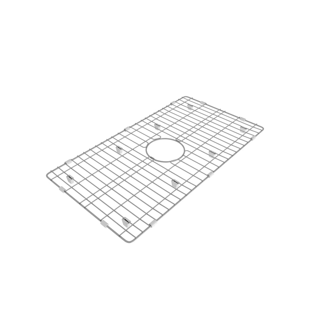 Stainless steel kitchen sink bottom grid with white protective bumpers