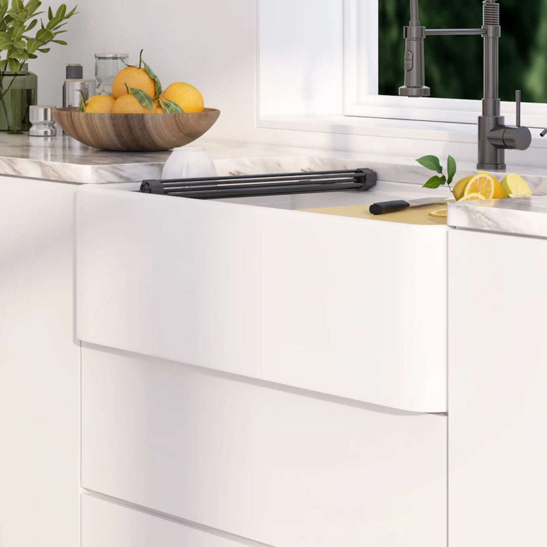 Yorkshire 33" Workstation Apron Fireclay Farmhouse Kitchen Sink in White with Accessories
