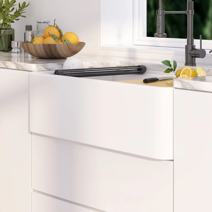 Yorkshire 33" Workstation Apron Fireclay Farmhouse Kitchen Sink in White with Accessories