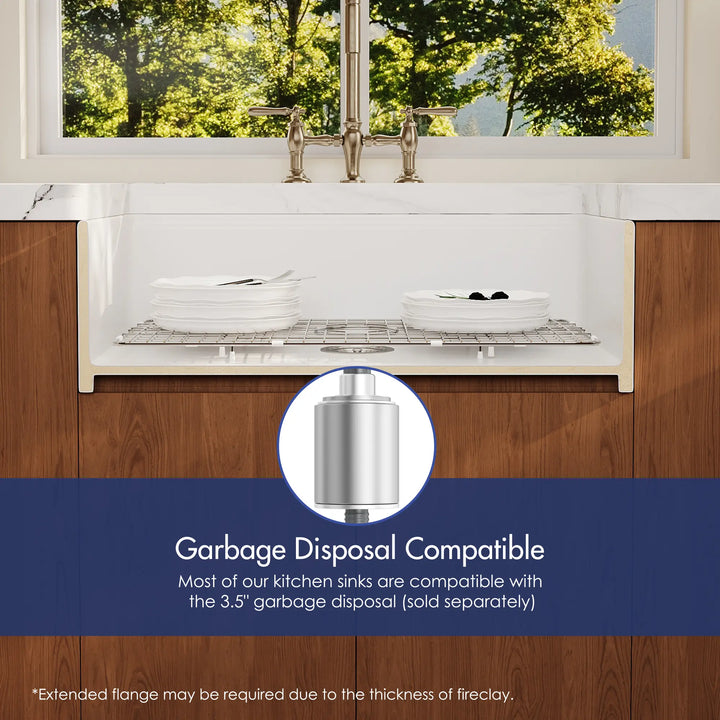Garbage disposal compatible white fireclay farmhouse sink