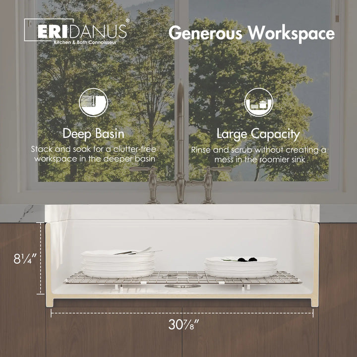 30" white farmhouse sink with deep basin and large capacity
