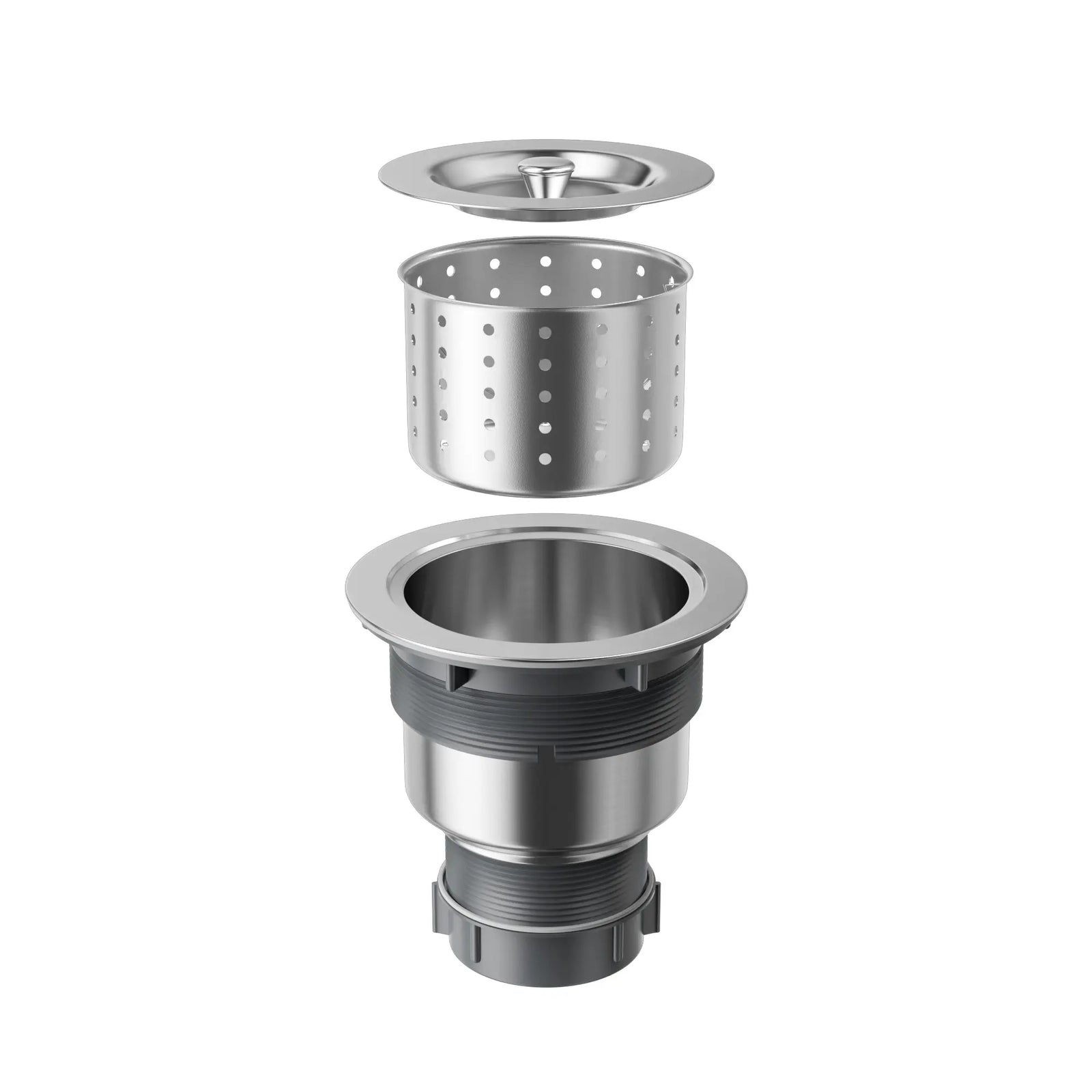 Stainless steel kitchen sink drain strainer with removable basket and threaded base