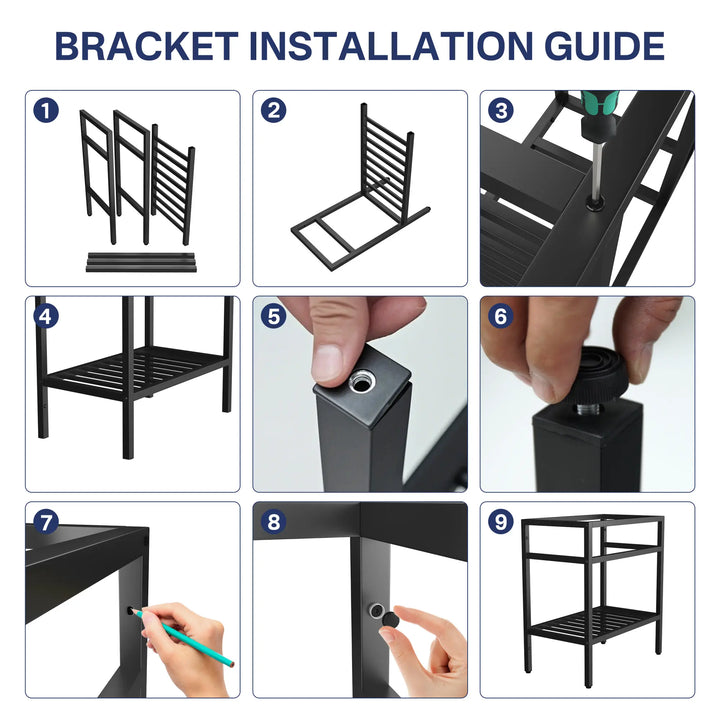 Black metal console stand installation and assembly guide
