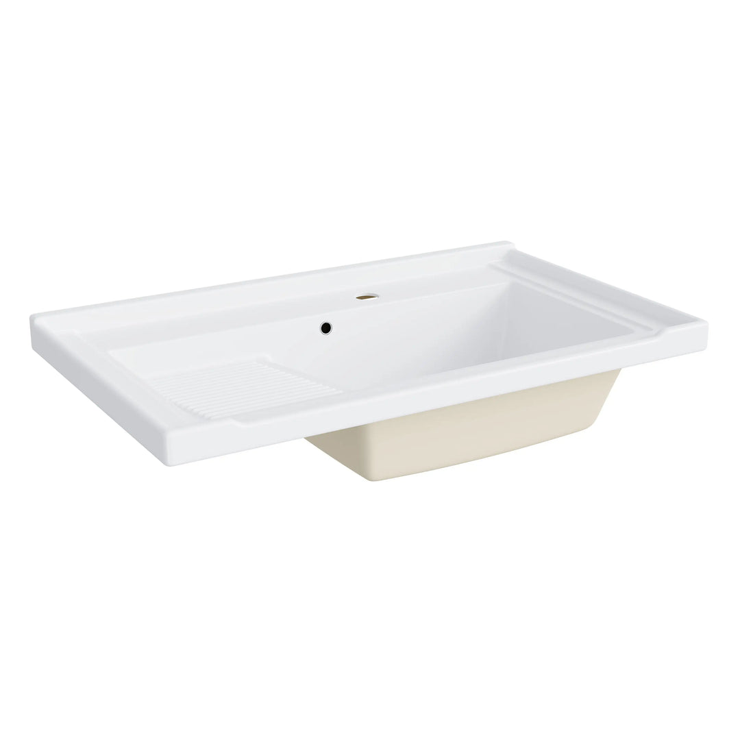 Branson 32" Freestanding Laundry Sink with Integrated Washboard and Black Metal Frame