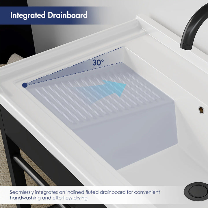 Branson 32" Freestanding Laundry Sink with Integrated Washboard and Black Metal Frame