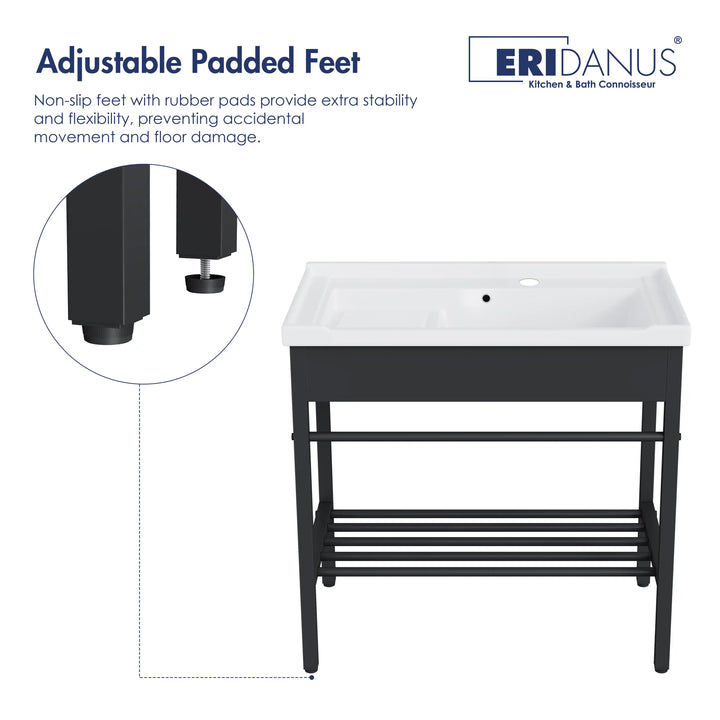 Branson 32" Freestanding Laundry Sink with Integrated Washboard and Black Metal Frame