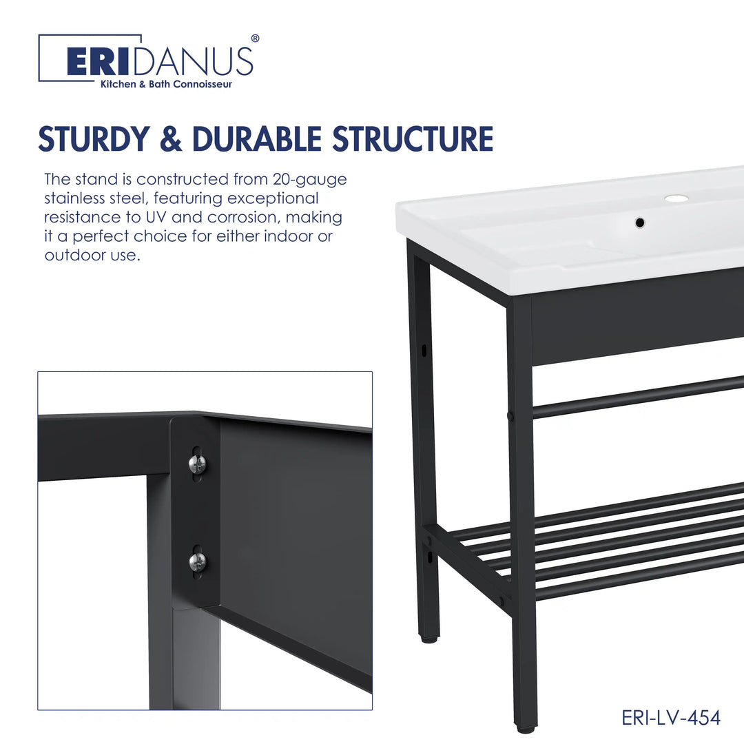 Branson 32" Freestanding Laundry Sink with Integrated Washboard and Black Metal Frame