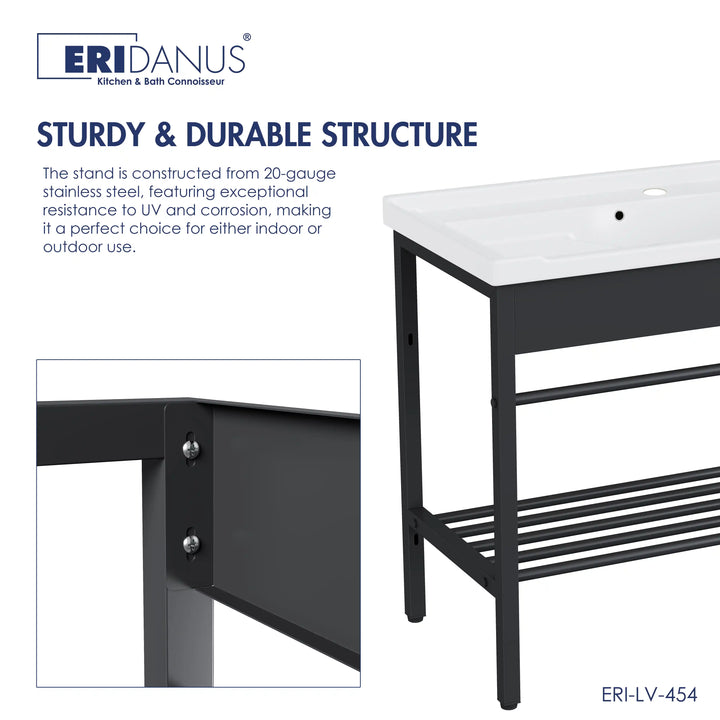 Branson 32" Freestanding Laundry Sink with Integrated Washboard and Black Metal Frame