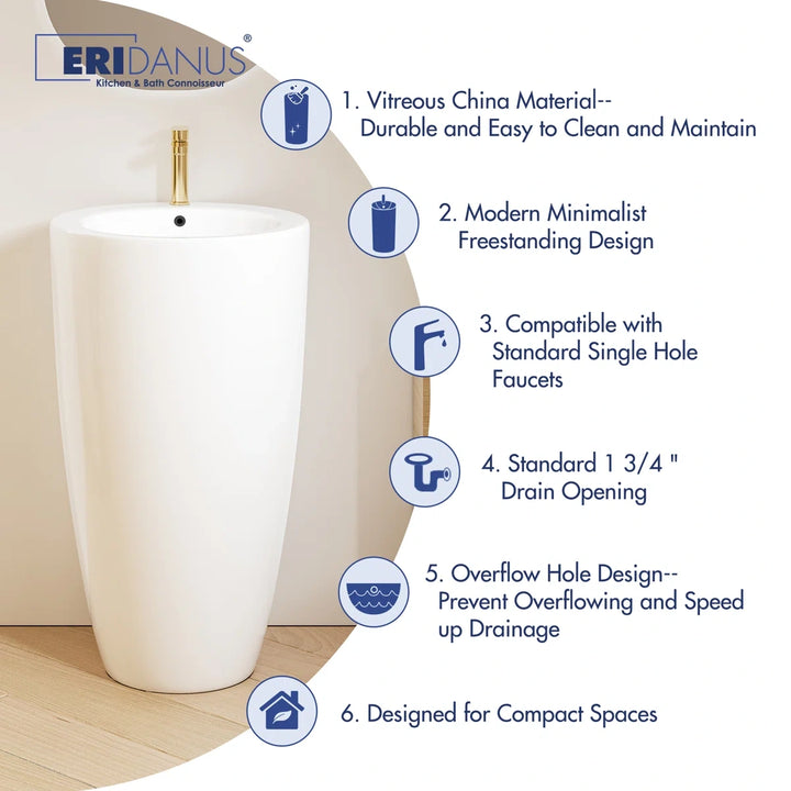 Eridanus white vitreous china freestanding pedestal sink