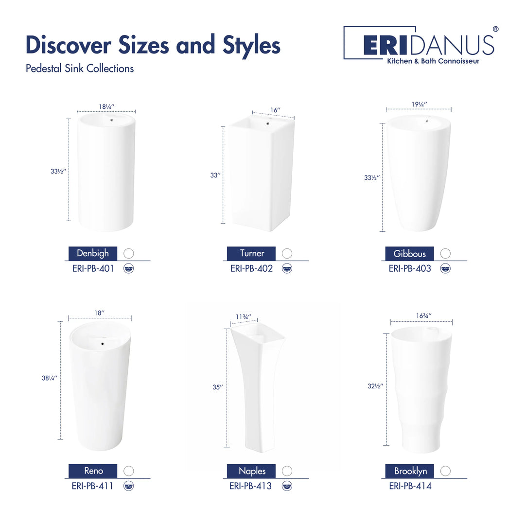 Reno 18" Circular One-Piece Ceramic Pedestal Bathroom Sink in White with Overflow