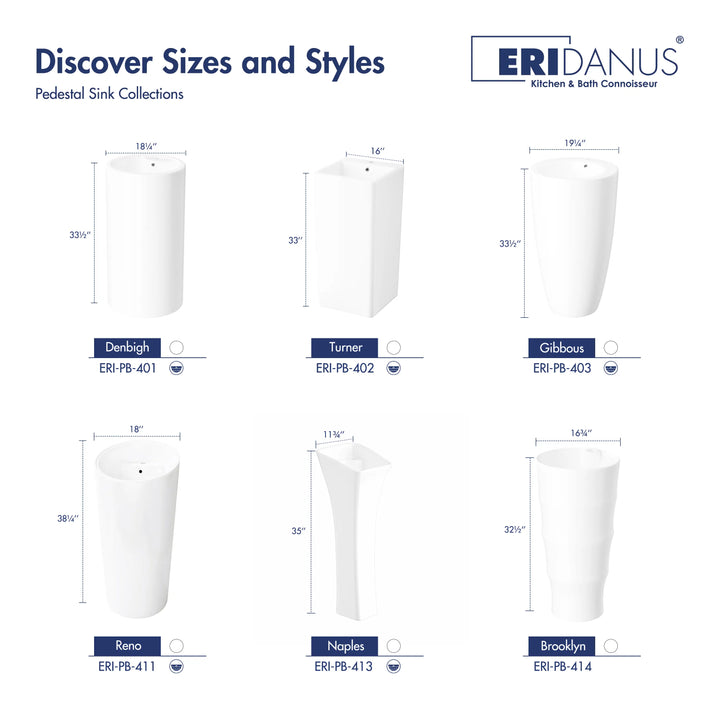 Reno 18" Circular One-Piece Ceramic Pedestal Bathroom Sink in White with Overflow