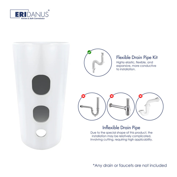Reno 18" Circular One-Piece Ceramic Pedestal Bathroom Sink in White with Overflow