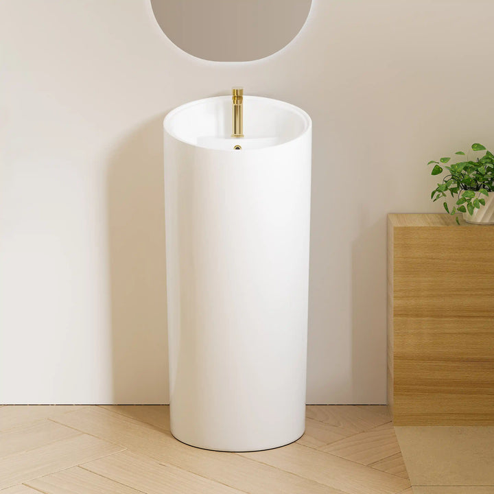 Reno 18" Circular One-Piece Ceramic Pedestal Bathroom Sink in White with Overflow