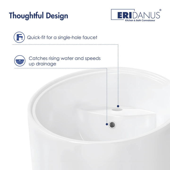 Reno 18" Circular One-Piece Ceramic Pedestal Bathroom Sink in White with Overflow