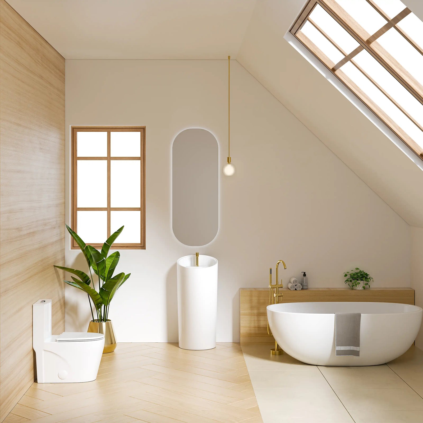 White round freestanding pedestal sink with smooth ceramic finish