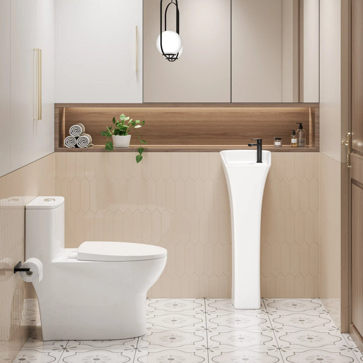 Naples 12" Rectangular Pedestal Vitreous China Specialty Bathroom Sink in White with Overflow & Faucet Hole