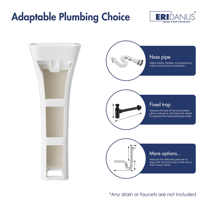 Naples 12" Rectangular Pedestal Vitreous China Specialty Bathroom Sink in White with Overflow & Faucet Hole