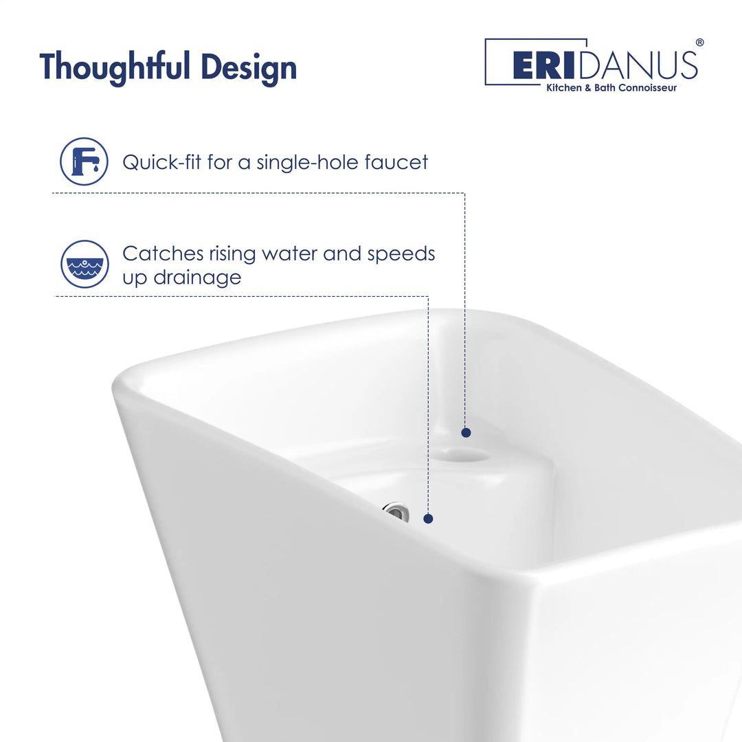 Naples 12" Rectangular Pedestal Vitreous China Specialty Bathroom Sink in White with Overflow & Faucet Hole