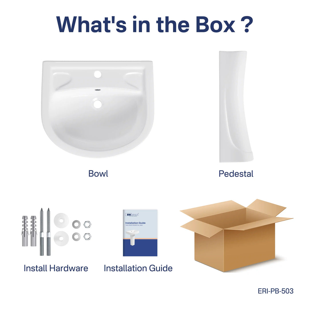 Achernar 20.9" White Vitreous China Two-Piece Pedestal Sink w/ Overflow, 1 Faucet Hole