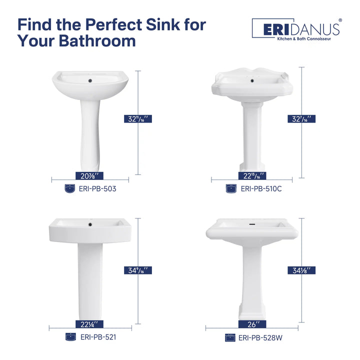 Achernar 20.9" White Vitreous China Two-Piece Pedestal Sink w/ Overflow, 1 Faucet Hole