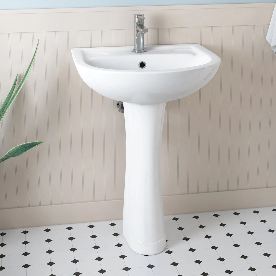 Achernar 20.9" White Vitreous China Two-Piece Pedestal Sink w/ Overflow, 1 Faucet Hole