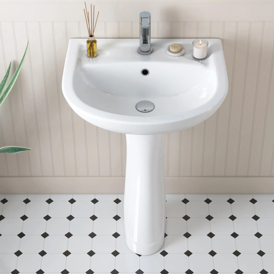 Achernar 20.9" White Vitreous China Two-Piece Pedestal Sink w/ Overflow, 1 Faucet Hole