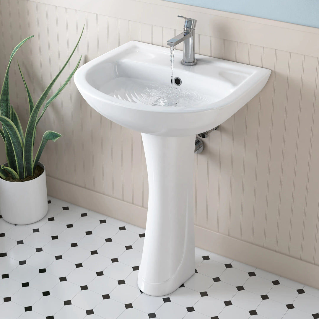 Achernar 20.9" White Vitreous China Two-Piece Pedestal Sink w/ Overflow, 1 Faucet Hole