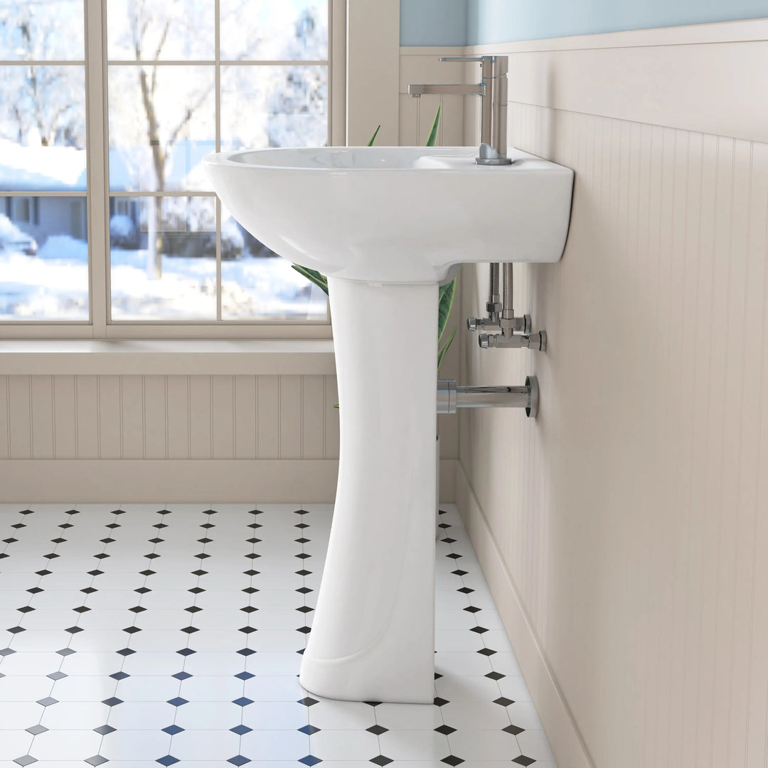 Achernar 20.9" White Vitreous China Two-Piece Pedestal Sink w/ Overflow, 1 Faucet Hole