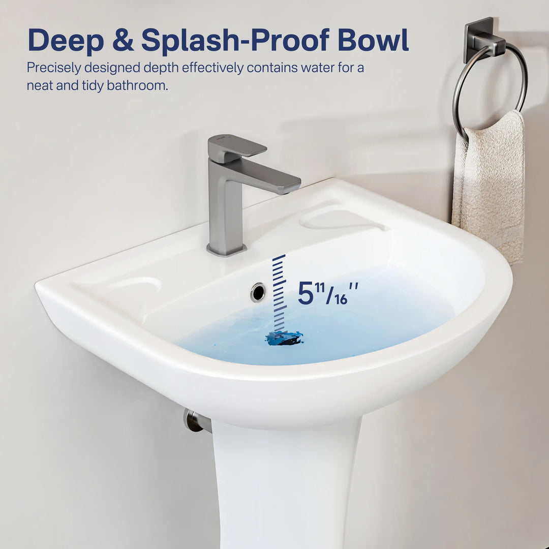 Achernar 20.9" White Vitreous China Two-Piece Pedestal Sink w/ Overflow, 1 Faucet Hole