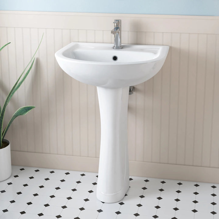 Achernar 20.9" White Vitreous China Two-Piece Pedestal Sink w/ Overflow, 1 Faucet Hole