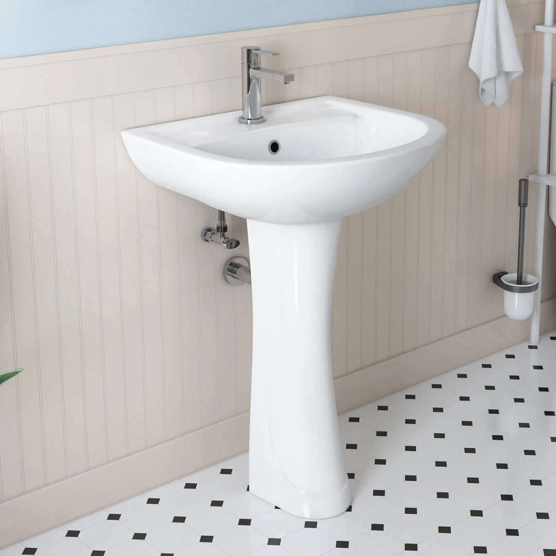 Achernar 20.9" White Vitreous China Two-Piece Pedestal Sink w/ Overflow, 1 Faucet Hole