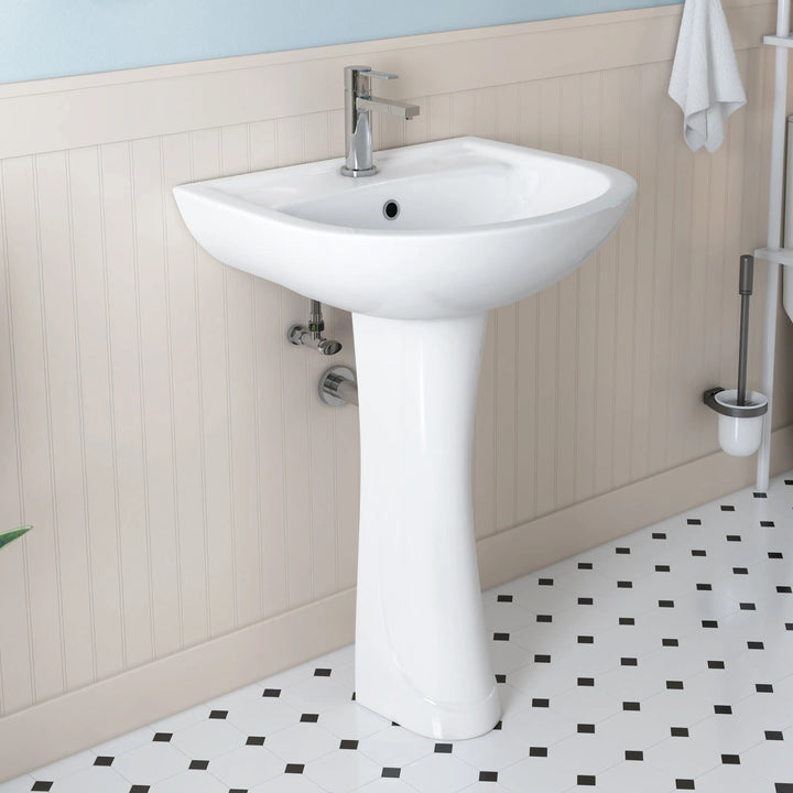 Achernar 20.9" White Vitreous China Two-Piece Pedestal Sink w/ Overflow, 1 Faucet Hole