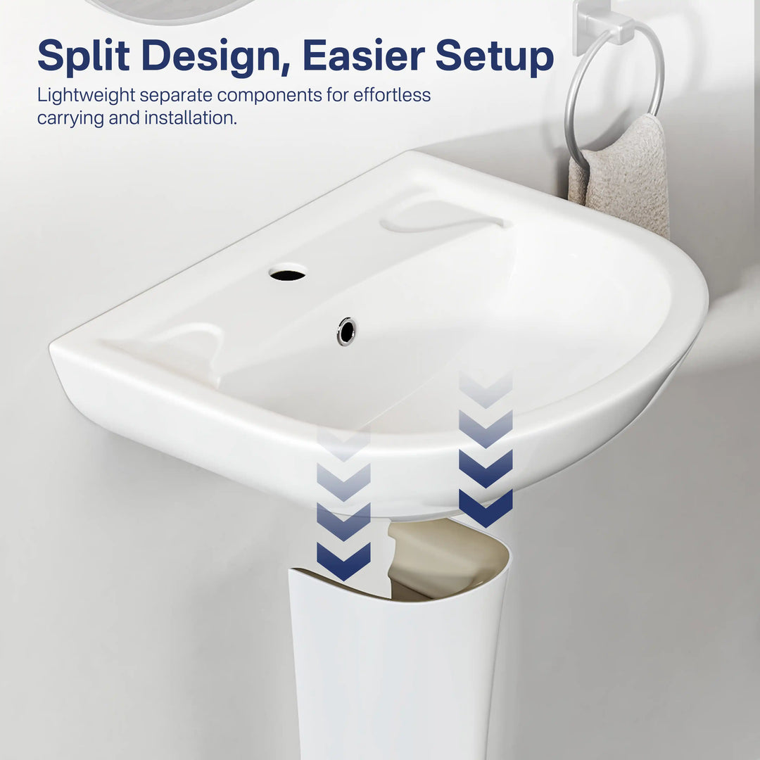 Achernar 20.9" White Vitreous China Two-Piece Pedestal Sink w/ Overflow, 1 Faucet Hole