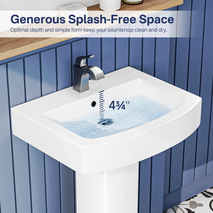 White ceramic sink with 4 3/4" deep splash-free basin