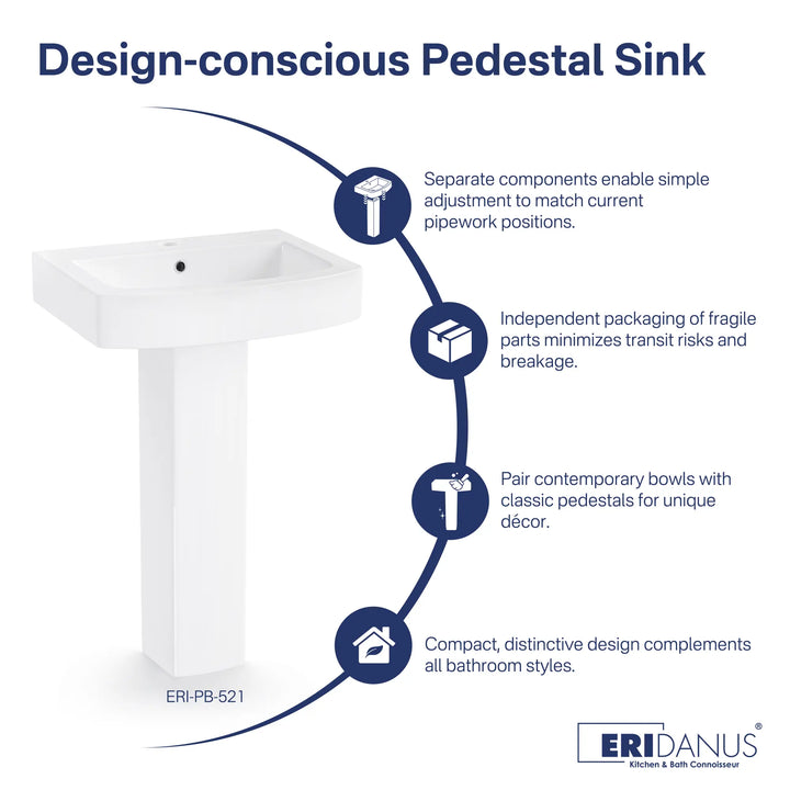 White ceramic pedestal sink with compact two-piece design