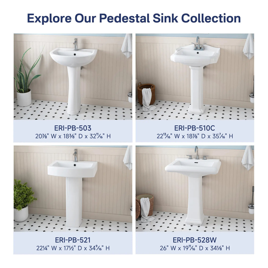 White ceramic pedestal sink collection in various sizes