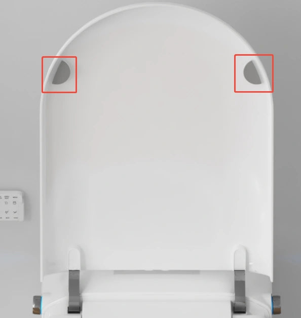 White toilet lid with durable rubber bumper cushions